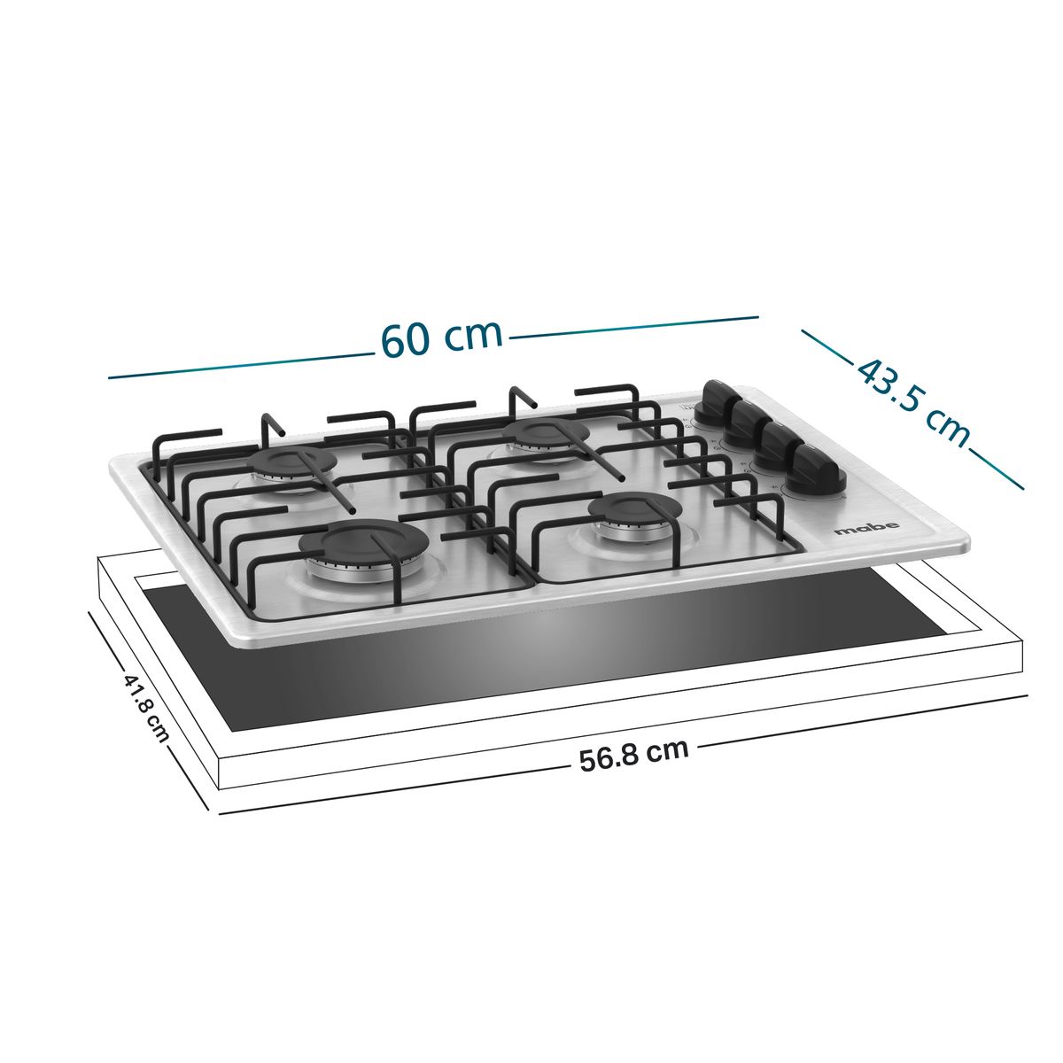 MABE - Encimera a Gas 4 platos 60cm Inox CMG6044SD-1CL Mabe