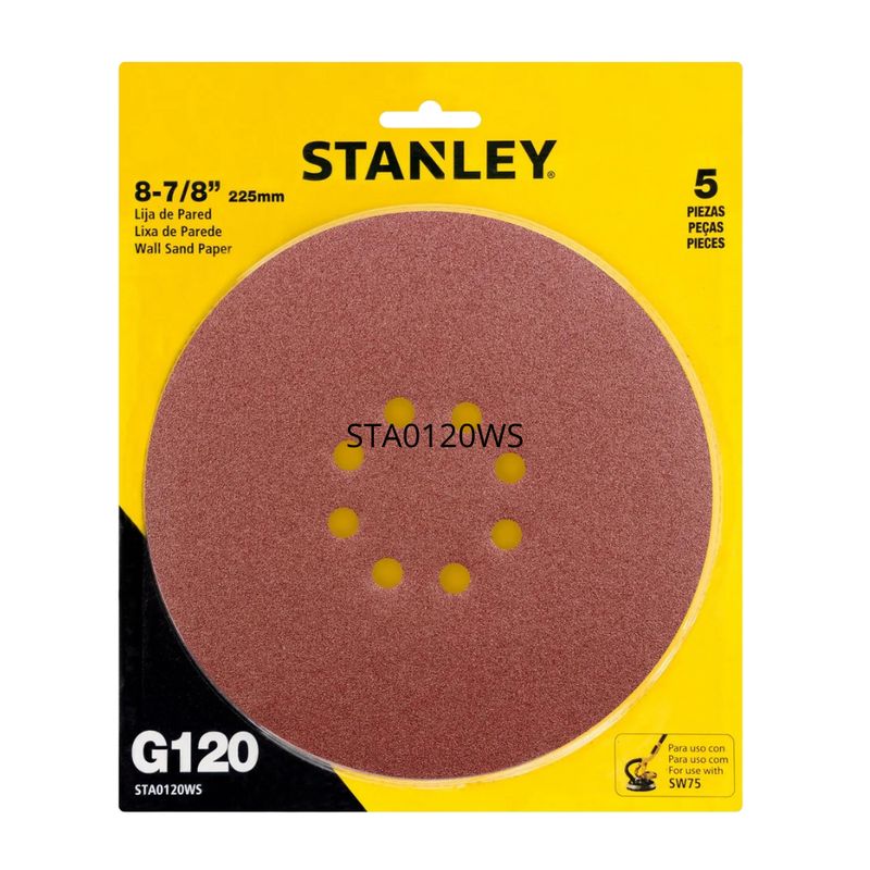 STANLEY - Disco Lijador Grano 120 DE 8-7/8" 225MM 5 Unidades Stanley