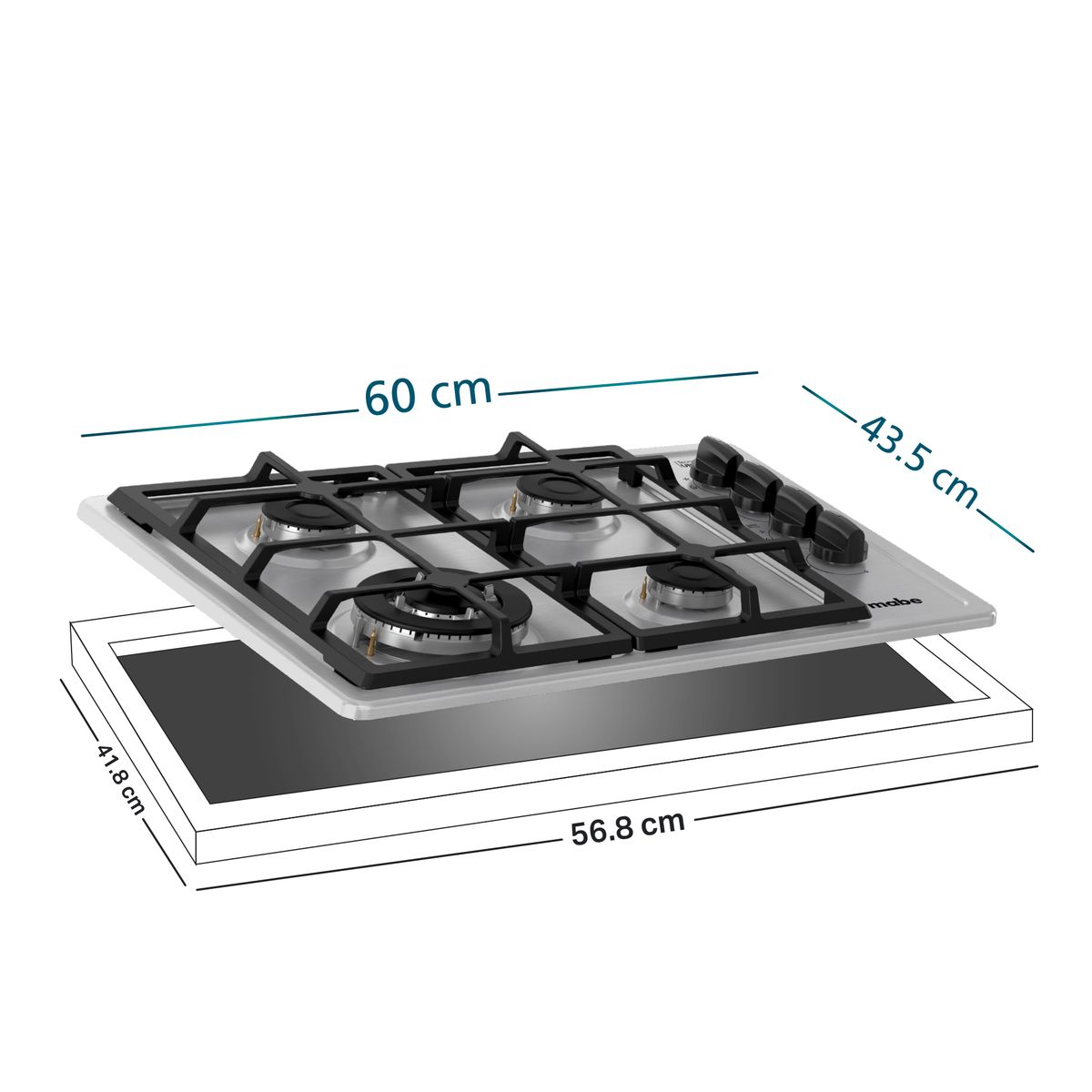 MABE - Encimera a Gas 4 platos 60cm Inox CMG6044LD-1CL Mabe
