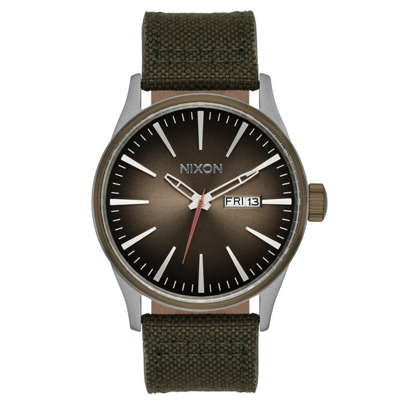 NIXON - Reloj Sentry Nylon Silver Lt Brwn Forest - Café