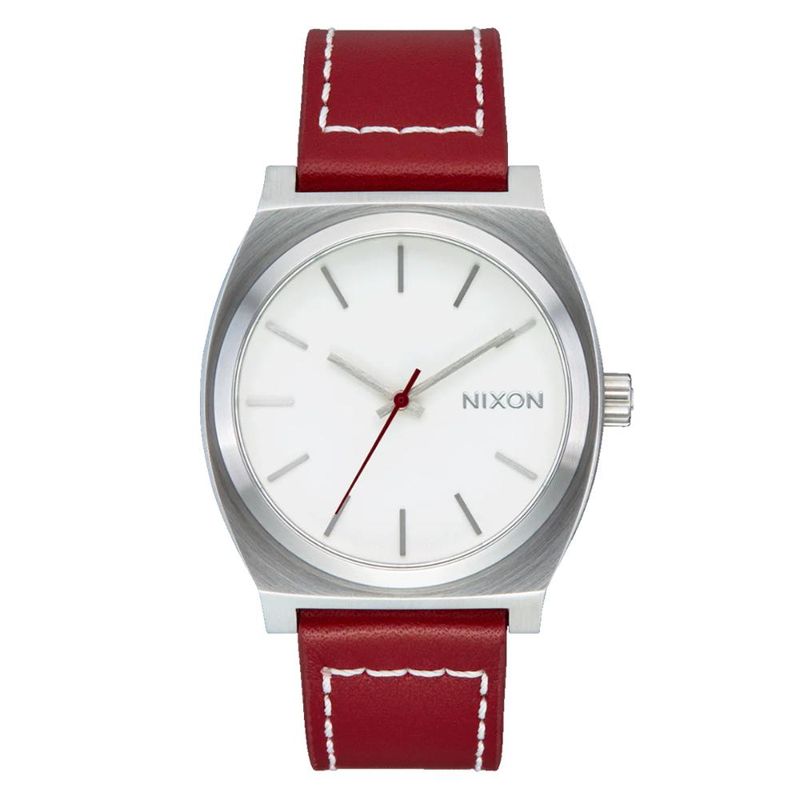 NIXON - Reloj Time Teller Leather Silver Egret Cranberry - Gris