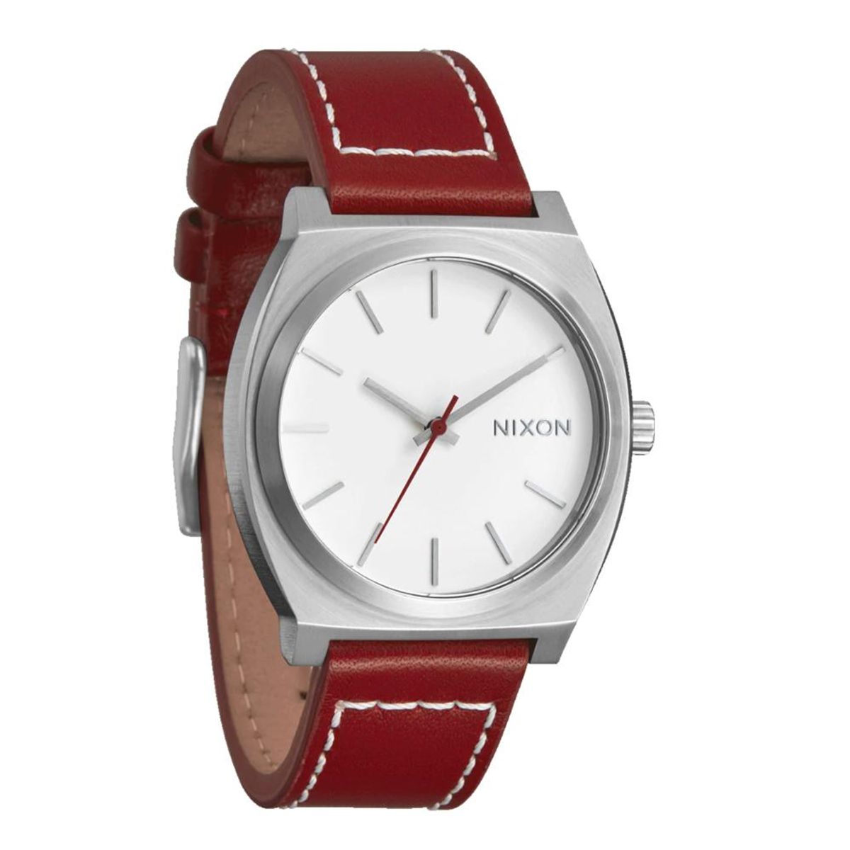 NIXON - Reloj Time Teller Leather Silver Egret Cranberry