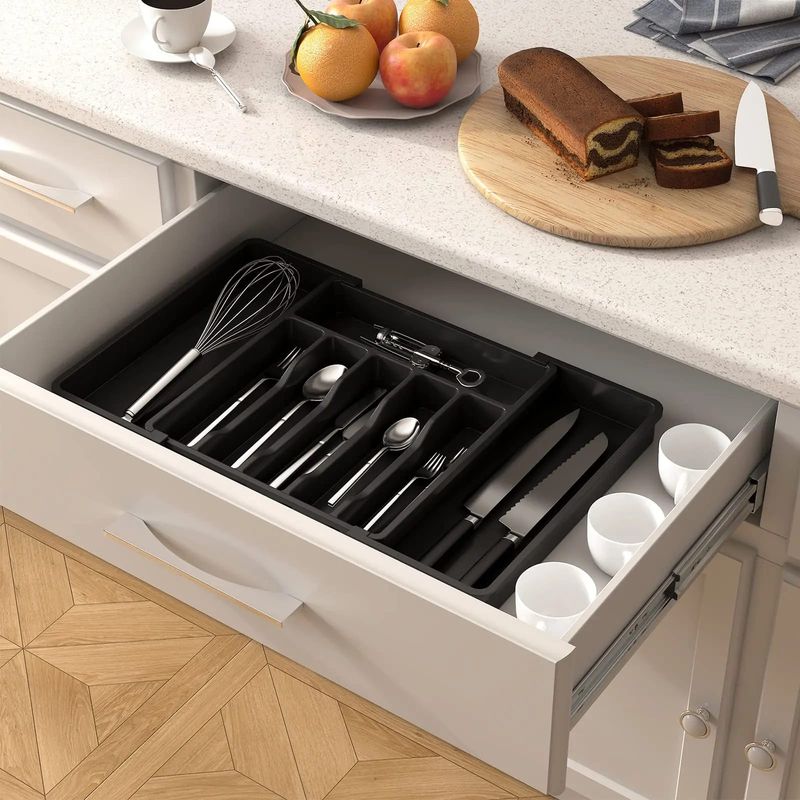 GENERICO - Organizador De Cubierto Extensible Ajustable 8 Compartimientos Negro