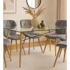 HABITA2 CHILE - COMEDOR CHARLES TERCIOPELO 140 CM - 4 PUESTO GRIS…