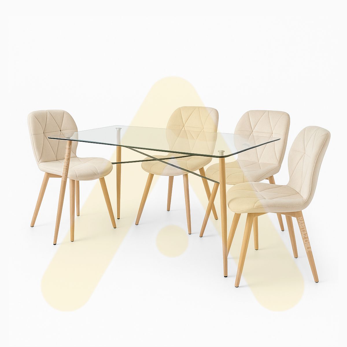 HABITA2 CHILE - COMEDOR CHARLES TERCIOPELO 140 CM - 4 PUESTO BEIGE…