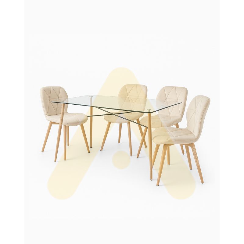 HABITA2 CHILE - COMEDOR CHARLES TERCIOPELO 140 CM - 4 PUESTO BEIGE