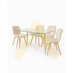 HABITA2 CHILE - COMEDOR CHARLES TERCIOPELO 140 CM - 4 PUESTO BEIGE…