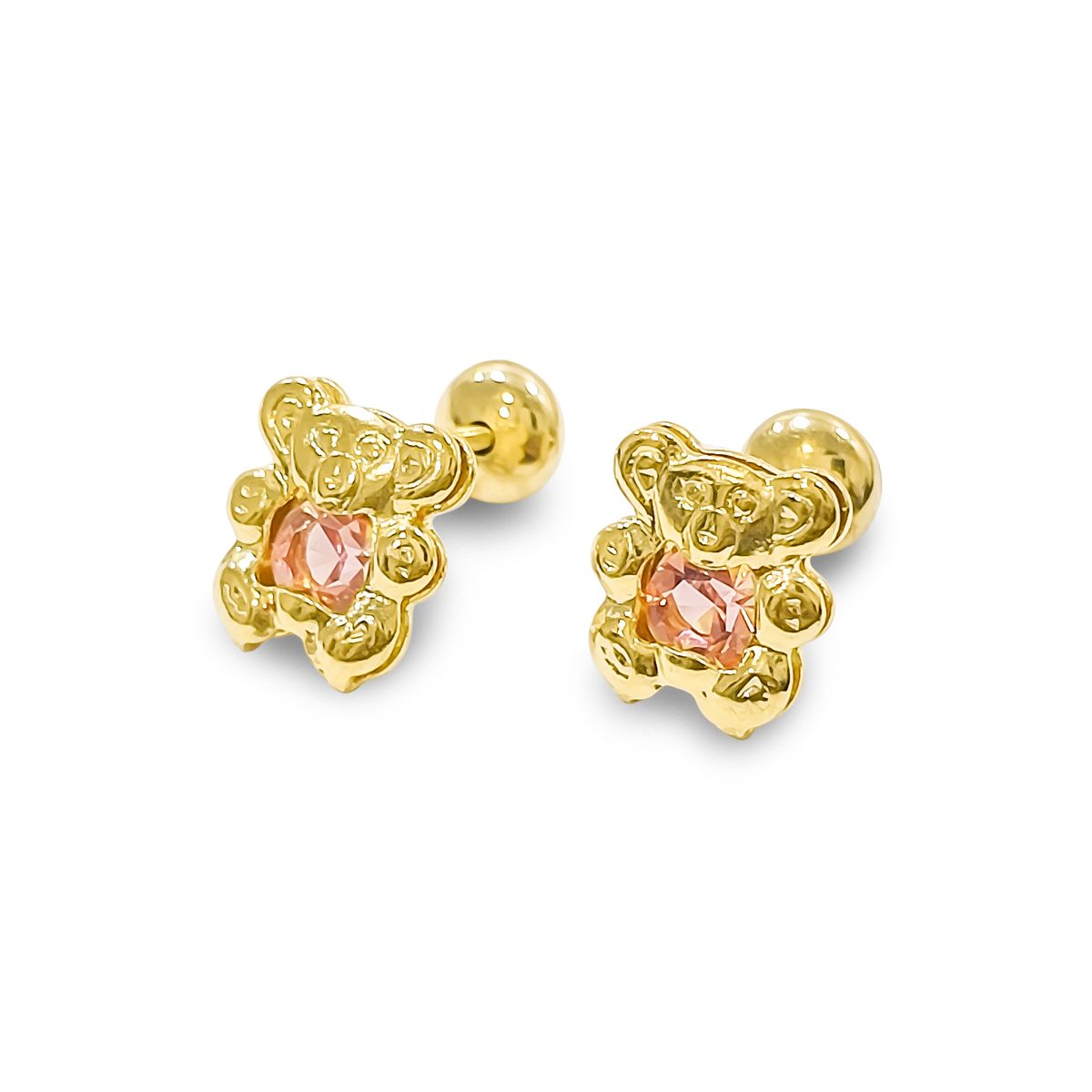 COGGIOLA - Aros Bebé Niña Oso Circón Rosado Enchapado Oro 18K