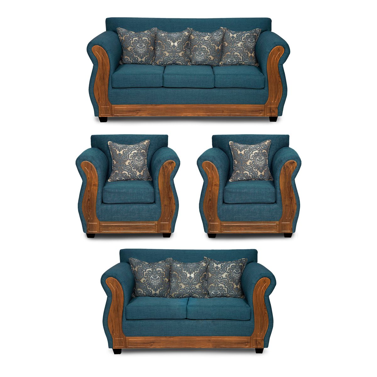 ADONIS LEUDH - Living 3+2+1+1 Caburgua Tela Lisa Turquesa X