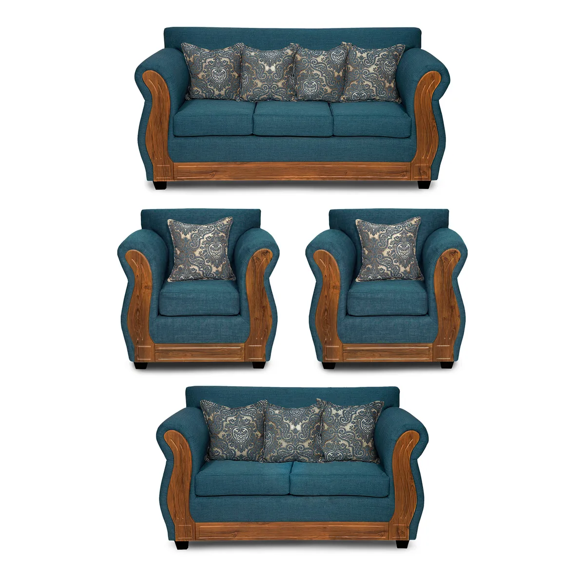 ADONIS LEUDH - Living 3+2+1+1 Caburgua Tela Lisa Turquesa X