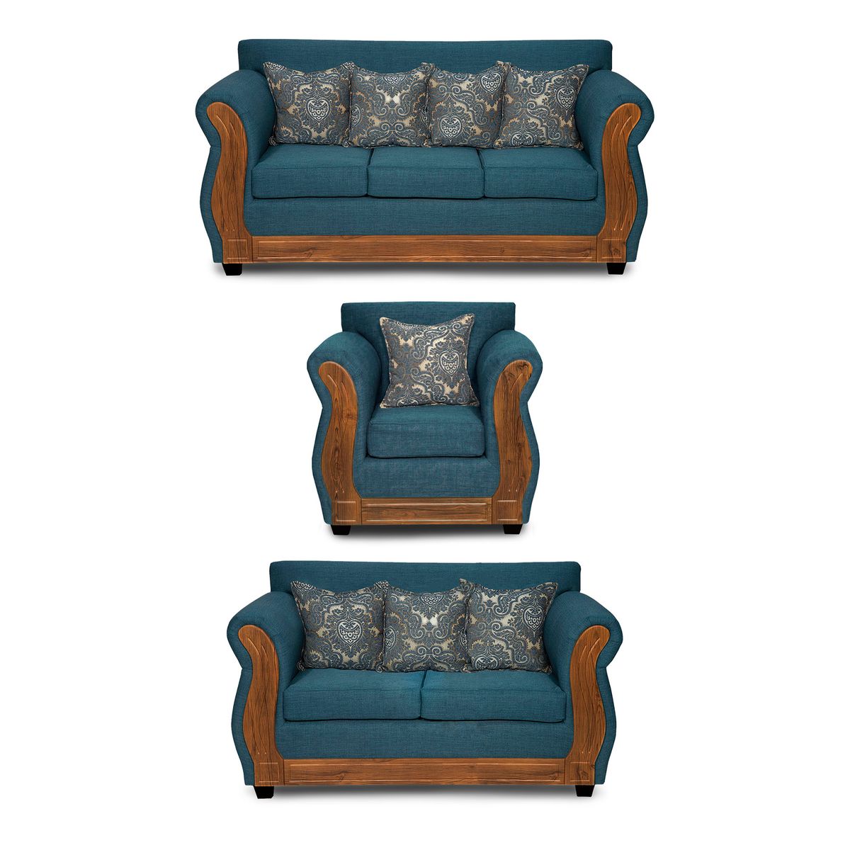 ADONIS LEUDH - Living 3+2+1 Caburgua Tela Lisa Turquesa X