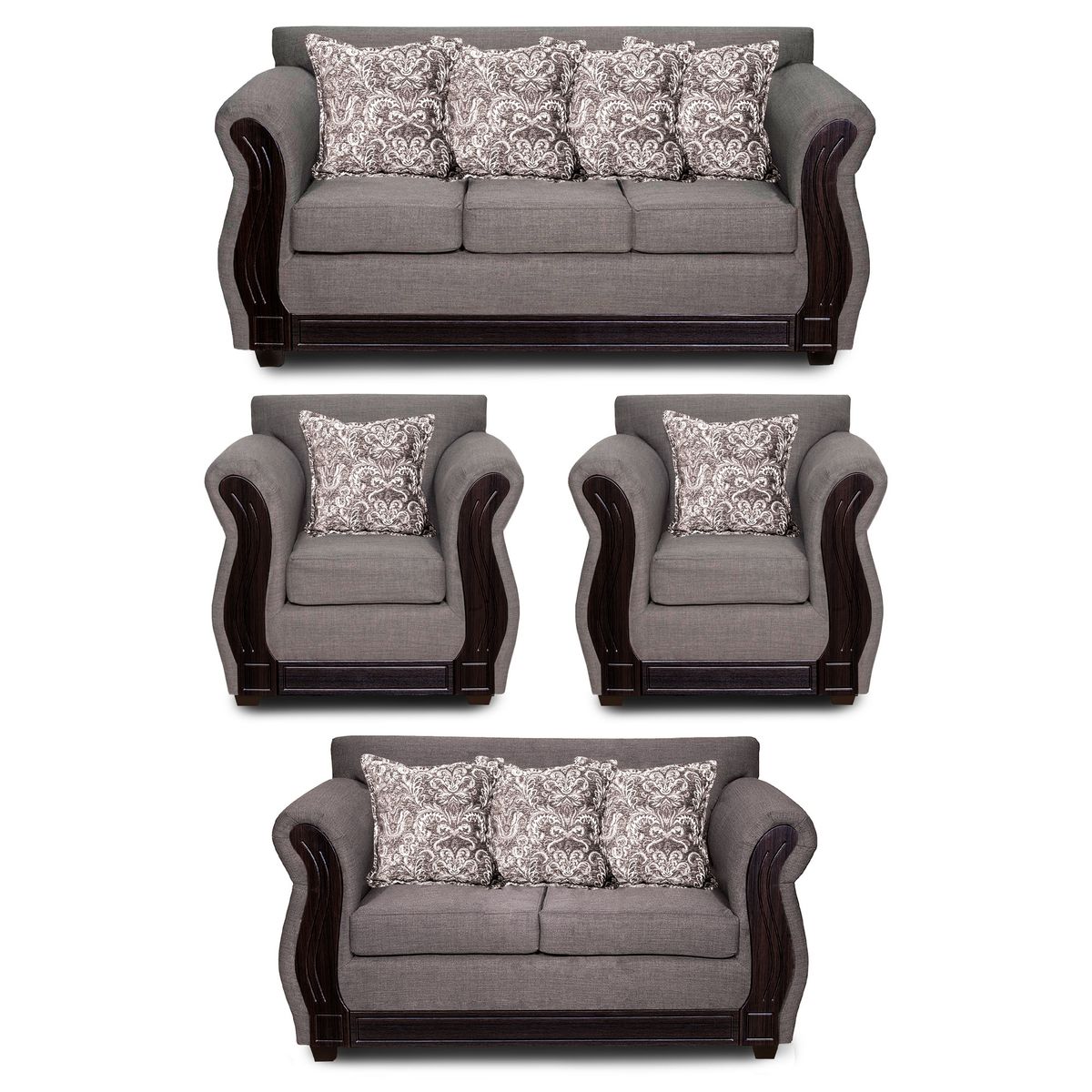 ADONIS LEUDH - Living 3+2+1+1 Caburgua Tela Lisa Gris Medio