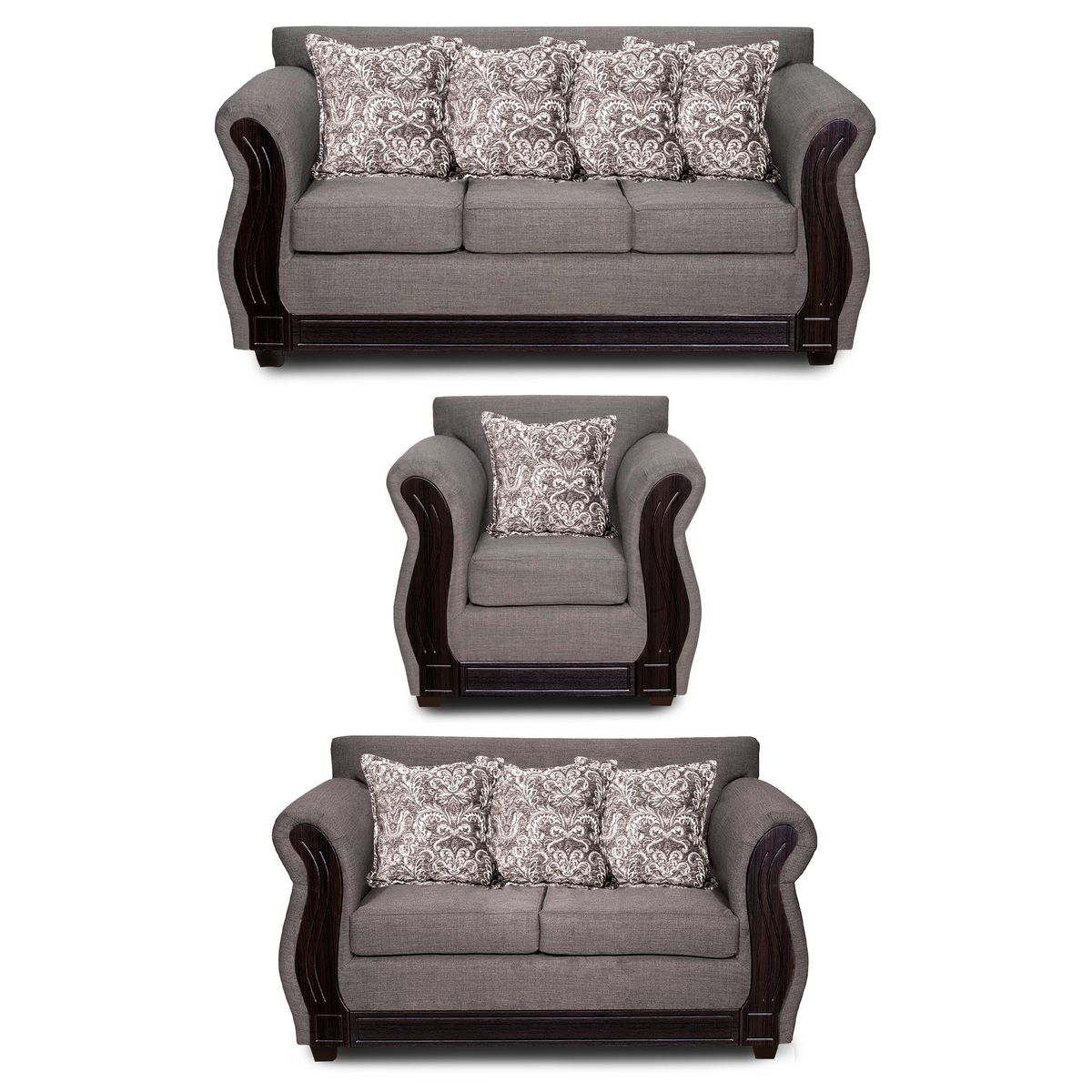 ADONIS LEUDH - Living 3+2+1 Caburgua Tela Lisa Gris Medio