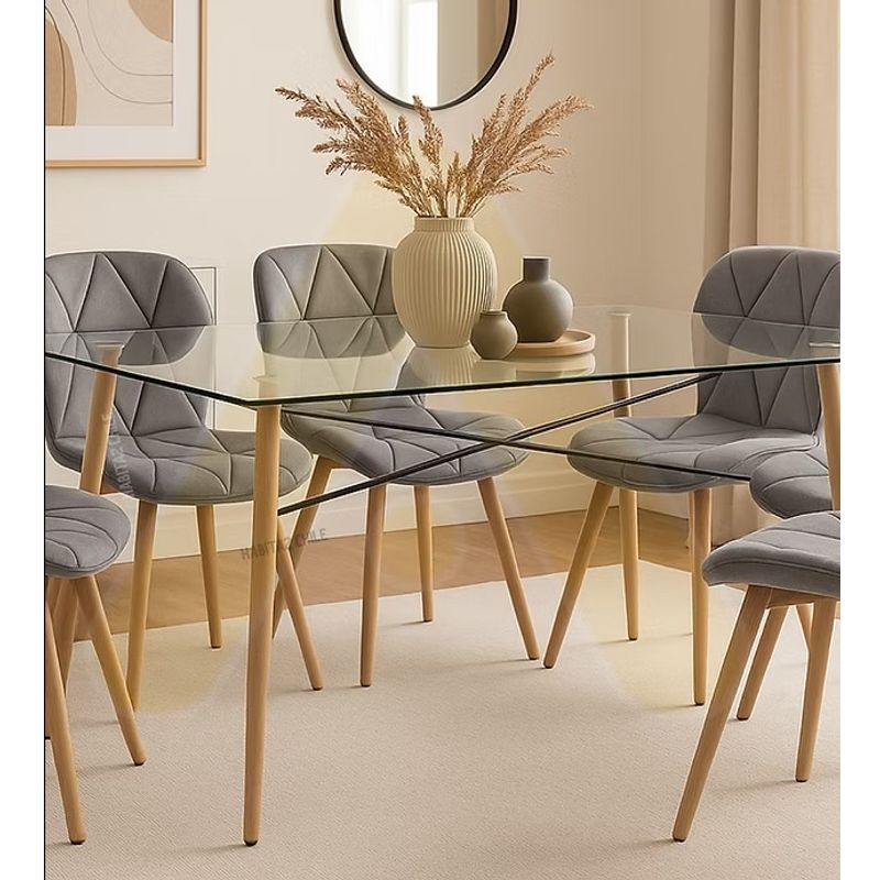 HABITA2 CHILE - COMEDOR CHARLES TERCIOPELO 140 CM - 6 PUESTO GRIS
