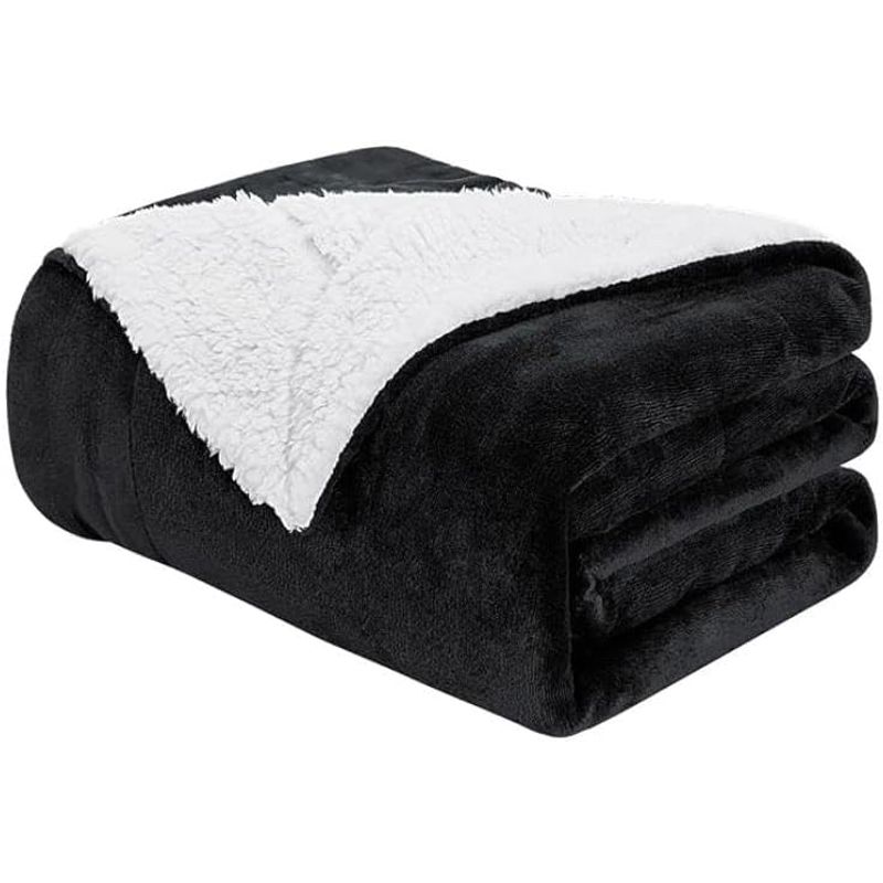 GENERICO - Frazada Polar Plush Térmica Con Chiporro Sherpa 1,5 plz Negro