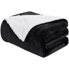 GENERICO - Frazada Polar Plush Térmica Con Chiporro Sherpa 1,5 plz Negro