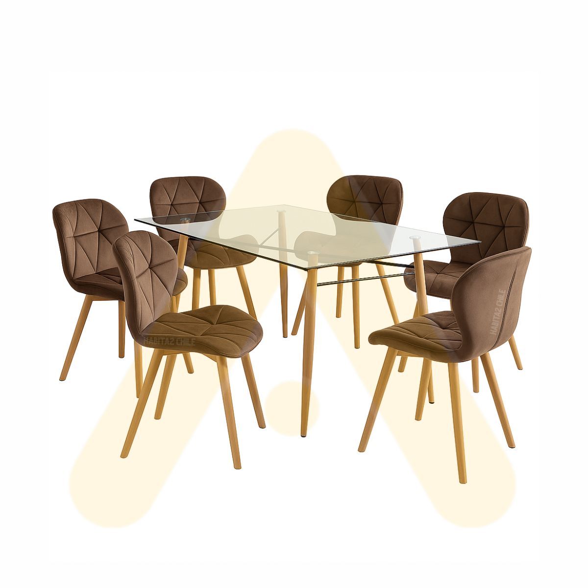 HABITA2 CHILE - COMEDOR CHARLES TERCIOPELO 140 CM - 6 PUESTO CHOCOLATE…