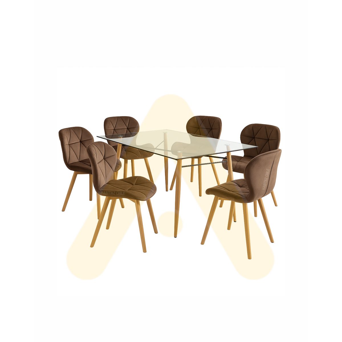 HABITA2 CHILE - COMEDOR CHARLES TERCIOPELO 140 CM - 6 PUESTO CHOCOLATE…
