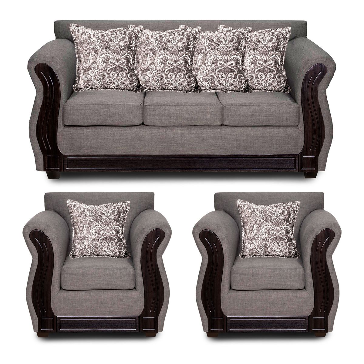 ADONIS LEUDH - Living 3+1+1 Caburgua Tela Lisa Gris Medio