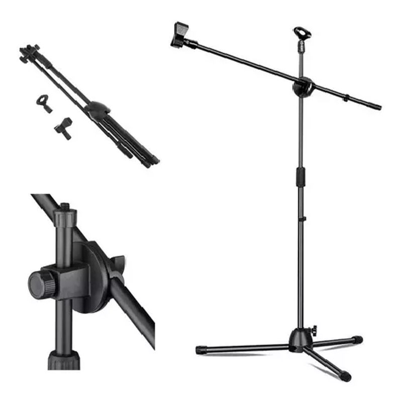 GENERICO - Soporte para micrófono atril con boom profesional pedestal color negro