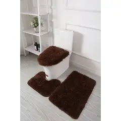 GENERICO - Set de Baño Peludo Alfombra y Salida de Baño 3 Pzas - Color Cafe