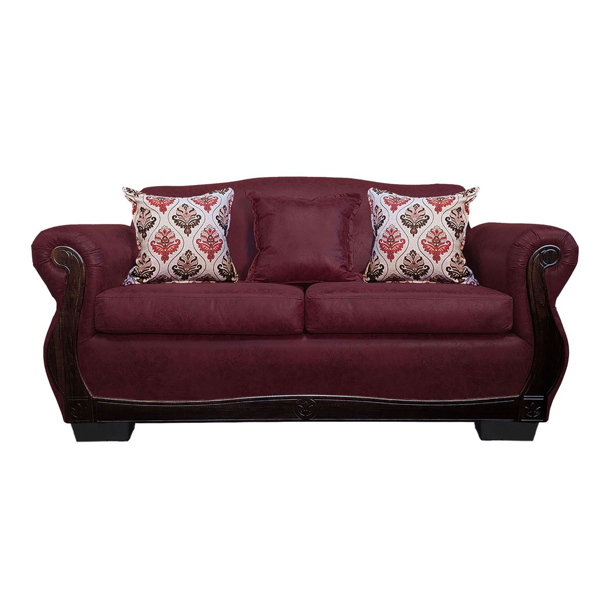 AMERICA DECORA - Sofá Con Resorte Estructural 3 Cuerpos Grand Santi Envejecido Burdeo