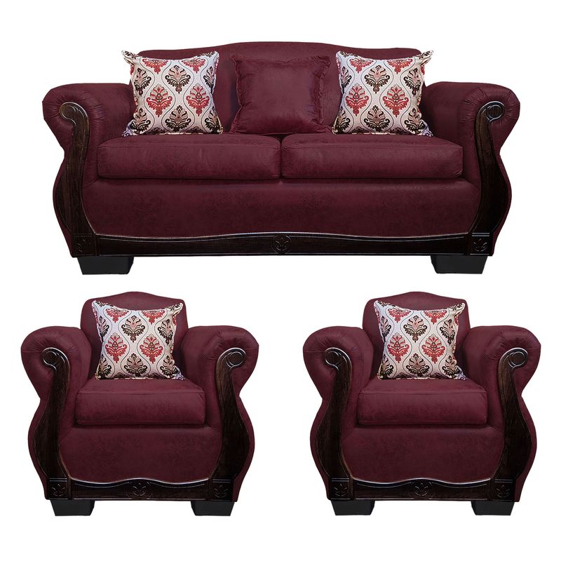 AMERICA DECORA - Living Con Resorte Estructural 5 Cuerpos 3+1+1 Grand Santi Envejecido Burdeo