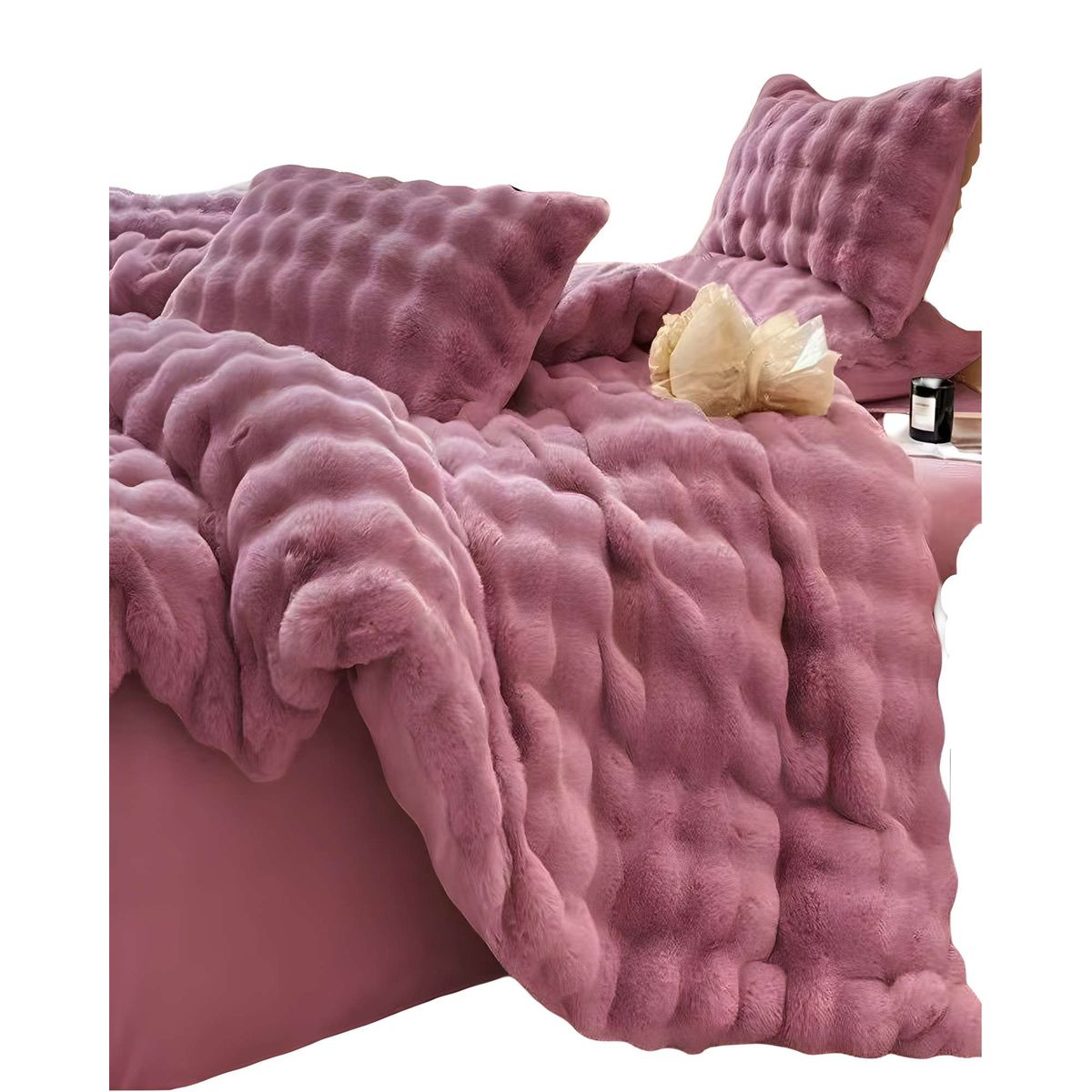 GENERICO - COBERTOR IMITACION DE PIEL DE CONEJO CON CHIPORRO VIOLETA