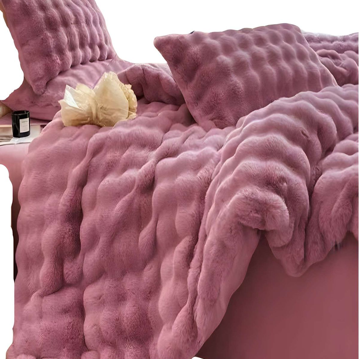 GENERICO - COBERTOR IMITACION DE PIEL DE CONEJO CON CHIPORRO VIOLETA