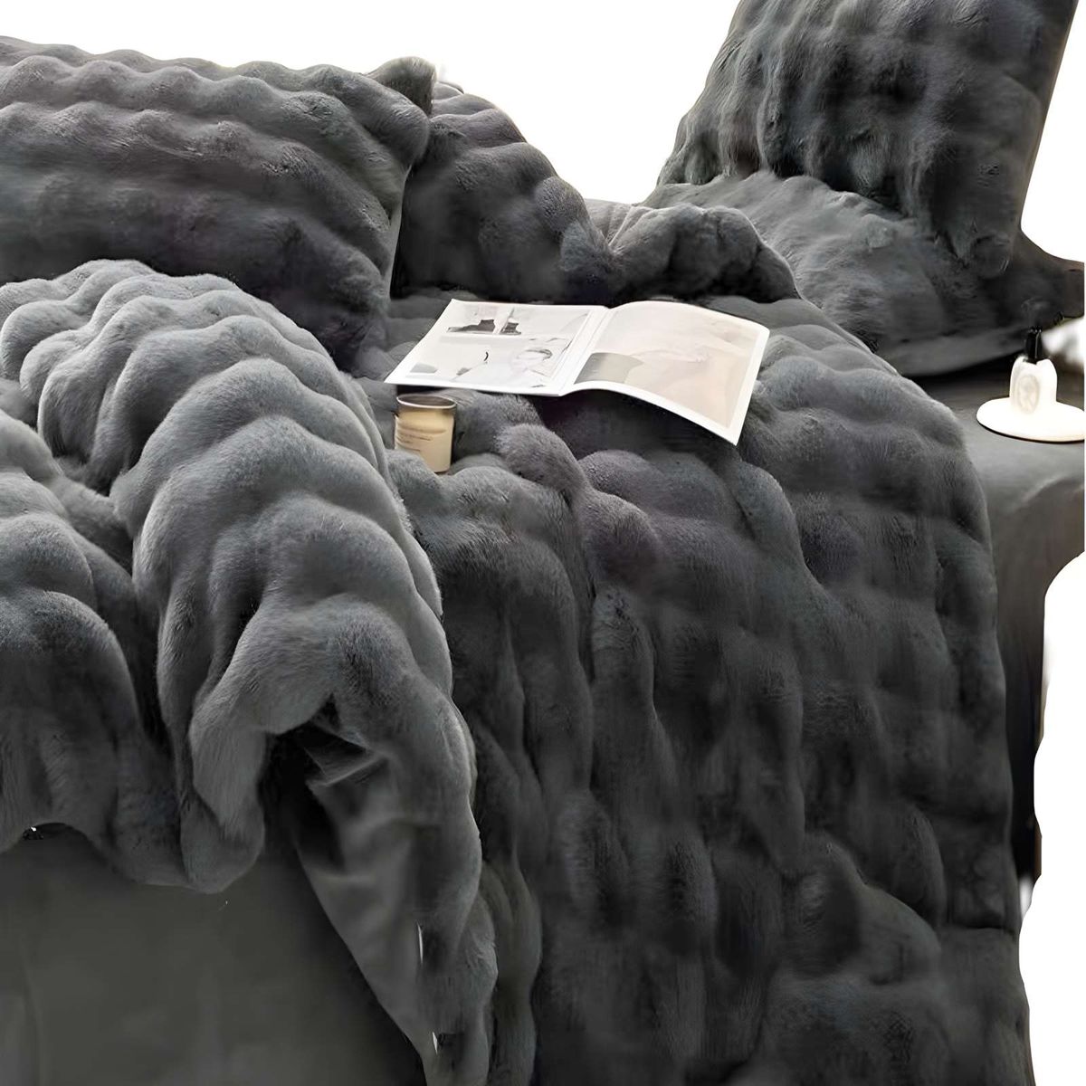 GENERICO - COBERTOR IMITACION DE PIEL DE CONEJO CON CHIPORRO NEGRO