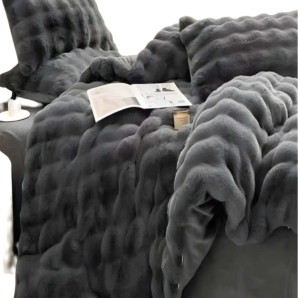 GENERICO - COBERTOR IMITACION DE PIEL DE CONEJO CON CHIPORRO NEGRO