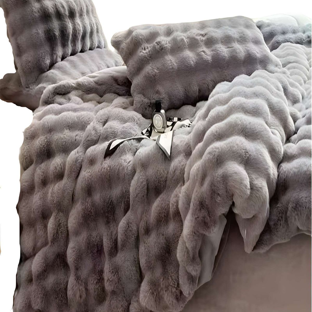GENERICO - COBERTOR IMITACION DE PIEL DE CONEJO CON CHIPORRO GRIS