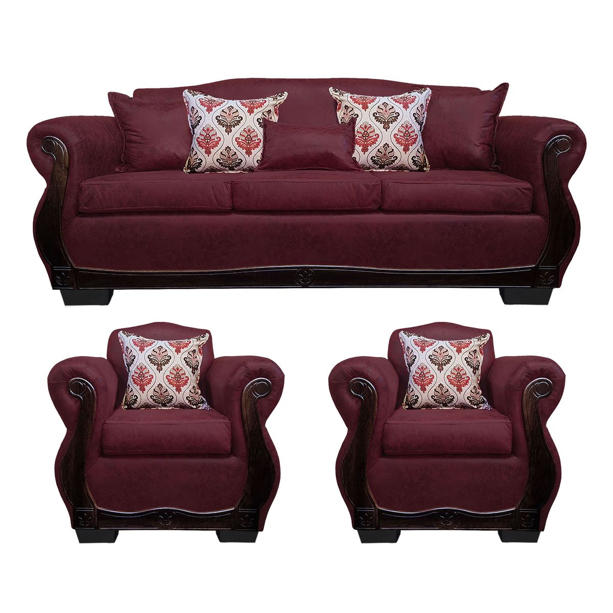 AMERICA DECORA - Living Con Resorte Estructural 6 Cuerpos 4+1+1 Grand Santi Envejecido Burdeo