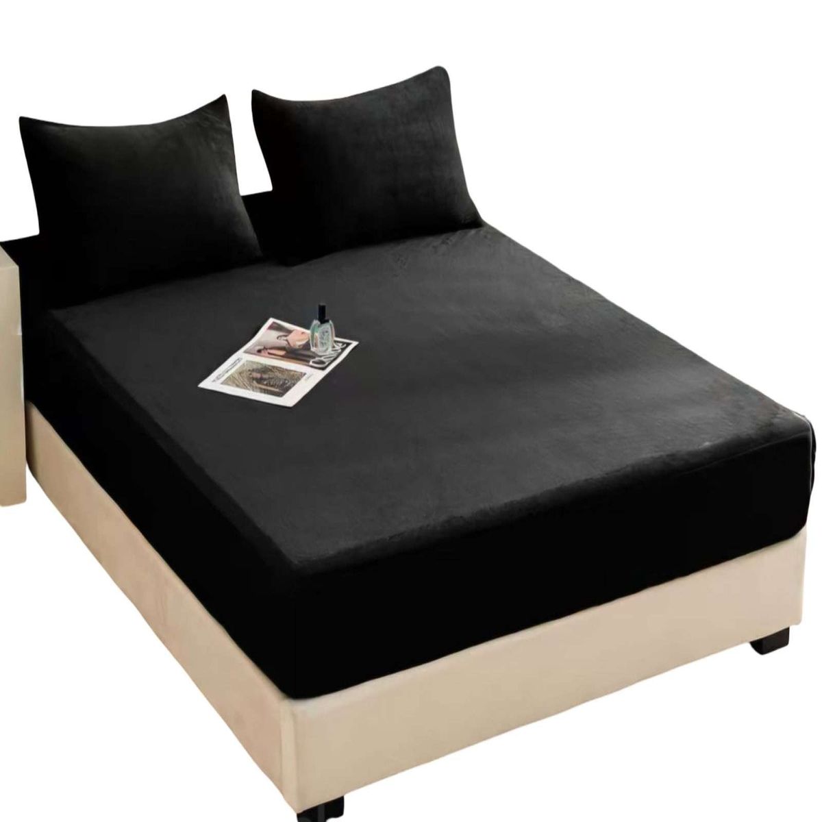 GENERICO - Cubre Colchon Protector Impermeable Plush - Negro - SUPER KING