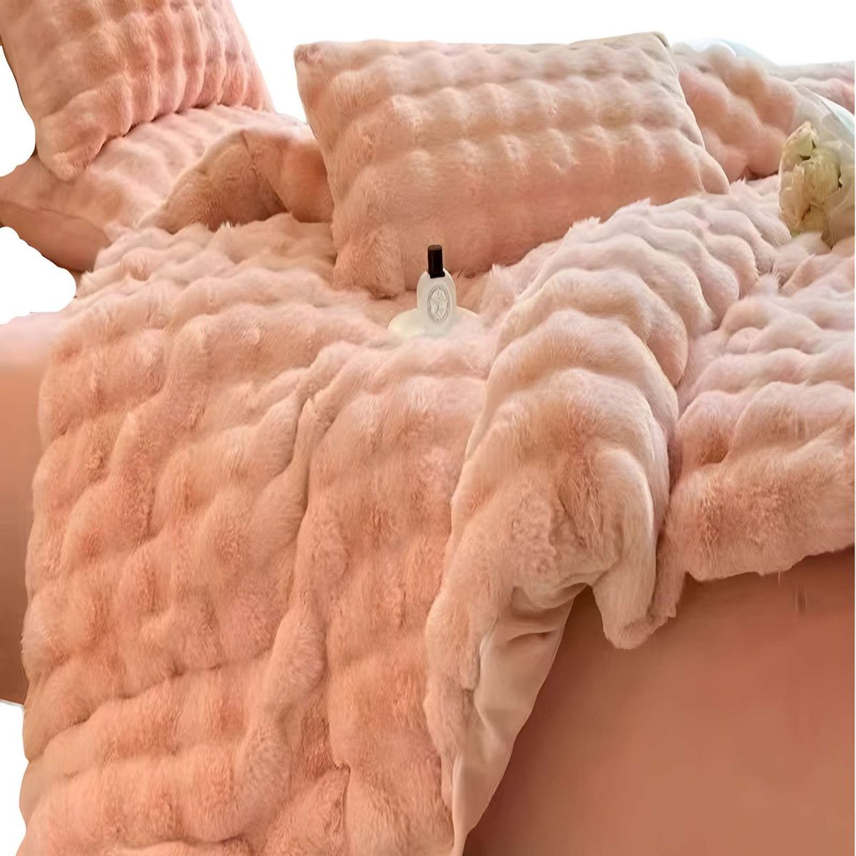 GENERICO - COBERTOR IMITACION DE PIEL DE CONEJO CON CHIPORRO SALMON