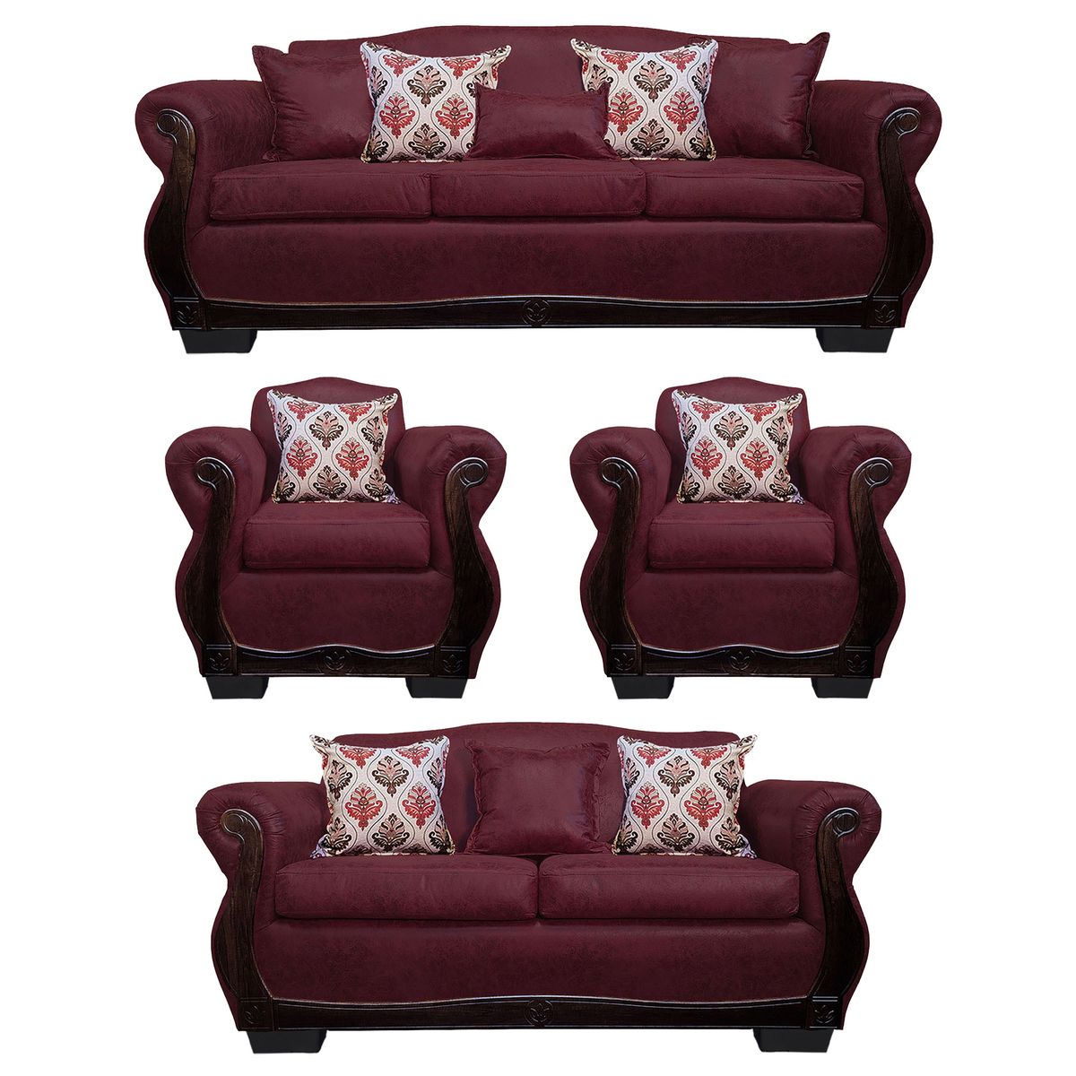 AMERICA DECORA - Living Con Resorte Estructural 9 Cuerpos 4+3+1+1 Grand Santi Envejecido Burdeo