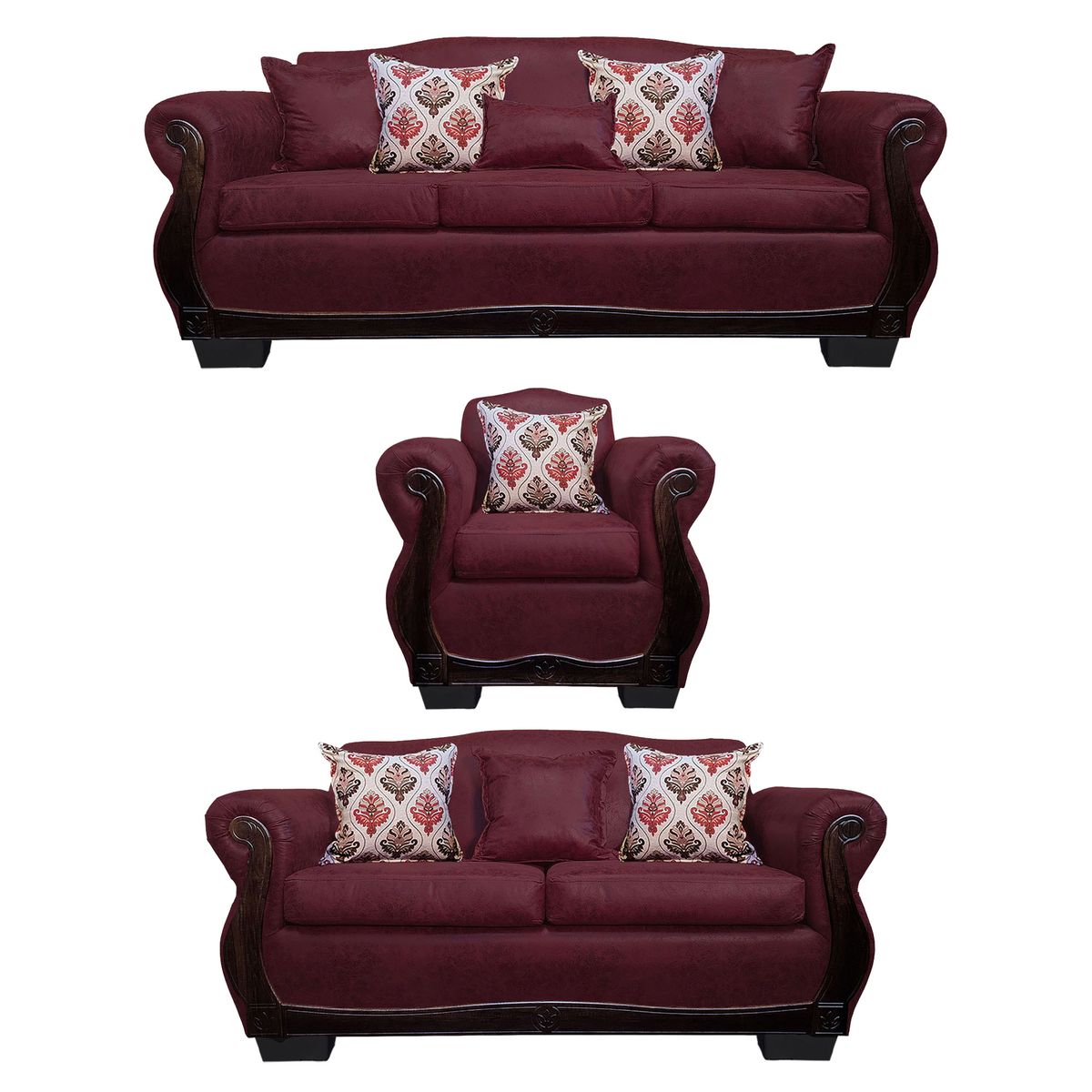 AMERICA DECORA - Living Con Resorte Estructural 8 Cuerpos 4+3+1 Grand Santi Envejecido Burdeo