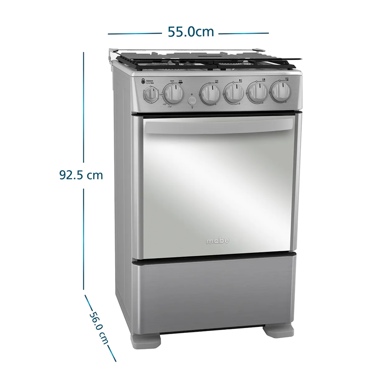 MABE - Cocina a Gas 4 platos 55cm válvula corta gas CMC5540FX1 Mabe