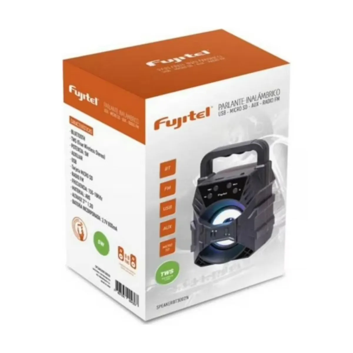 FUJITEL - Parlante Bluetooth 5W USB Recargable Negro