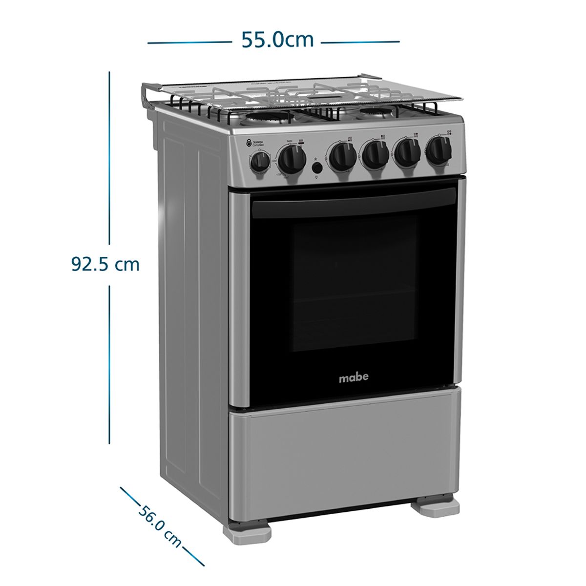 MABE - Cocina a Gas 4 platos 55cm válvula corta gas CMC5530AG1 Mabe