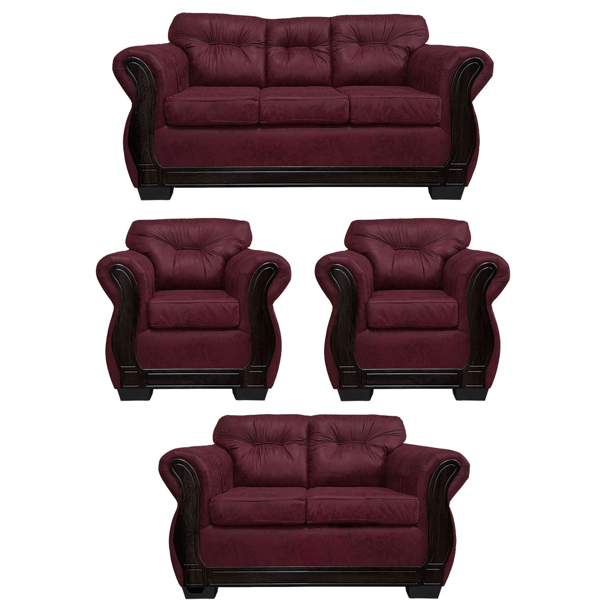 AMERICA DECORA - Living Con Resorte Estructural 7 Cuerpos Taurus 3+2+1+1 Envejecido Burdeo