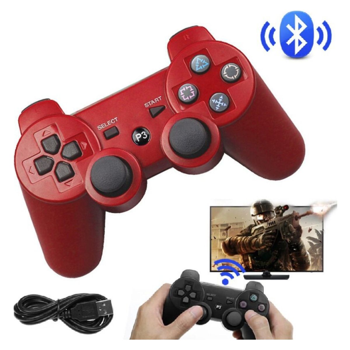 COMPRAPO - Control Joystick Ps3 Dualshock Inalambrico Rojo