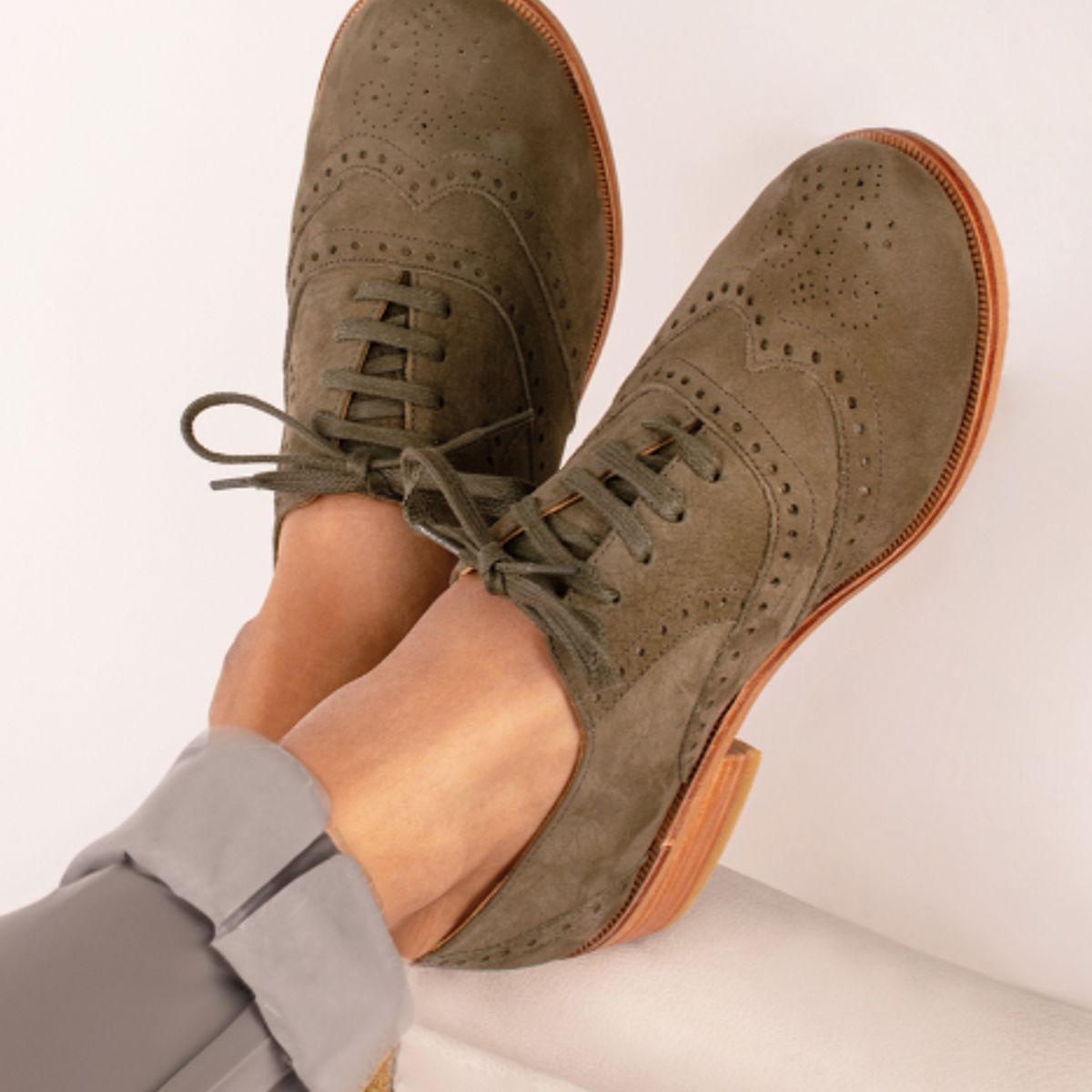 GANDARVA - Zapato Mujer De Cuero Oxford Verde Oliva