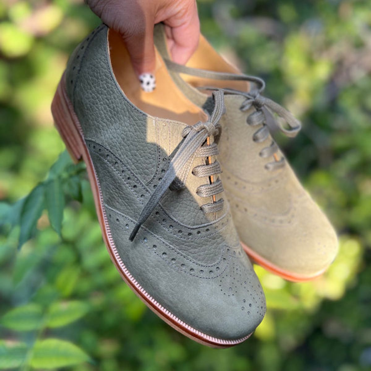 GANDARVA - Zapato Mujer De Cuero Oxford Verde Oliva