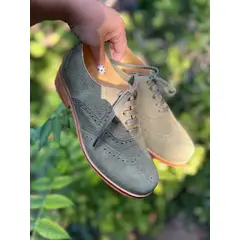 GANDARVA - Zapato Mujer De Cuero Oxford Verde Oliva