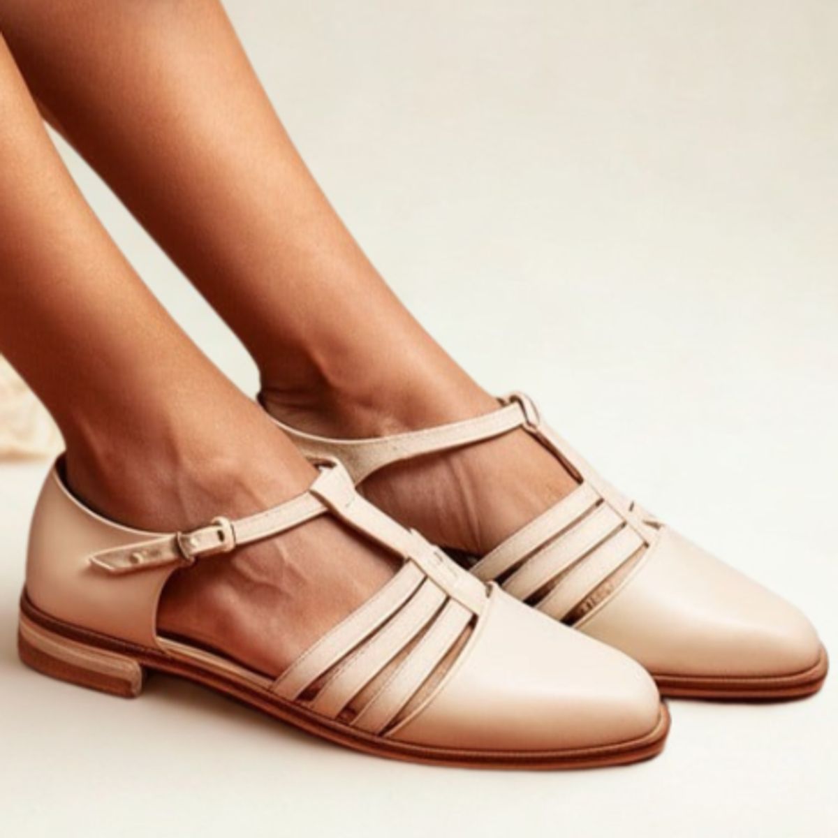 GANDARVA - Sandalia Mujer De Cuero Pastora Marfil Claro