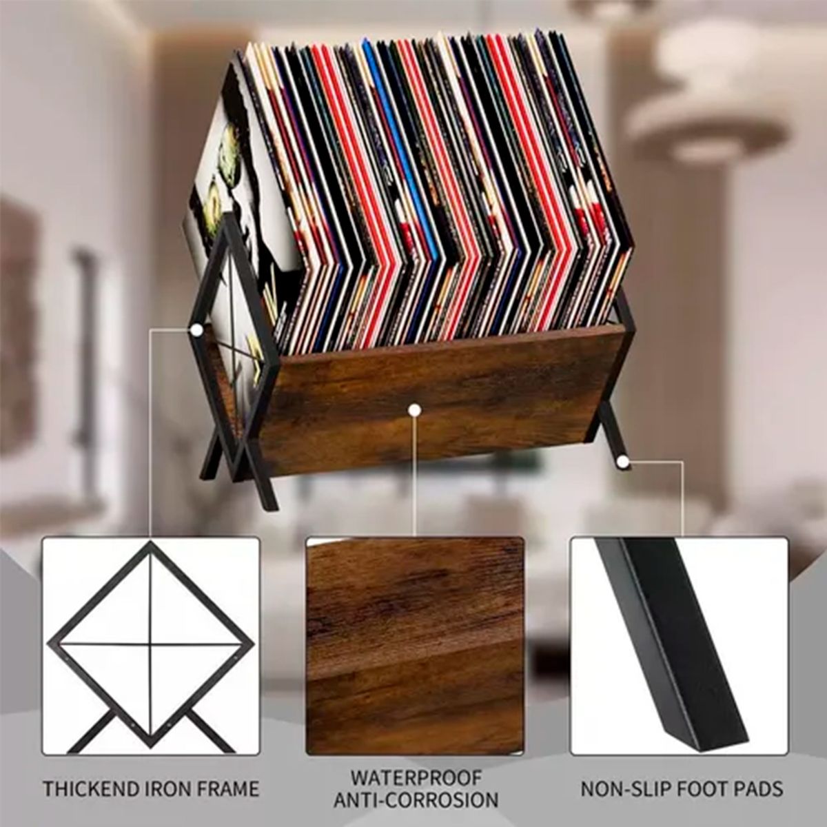 IDEEHOUSE - Revistero Metálico con Estilo Industrial y Acabado de Madera Rústica