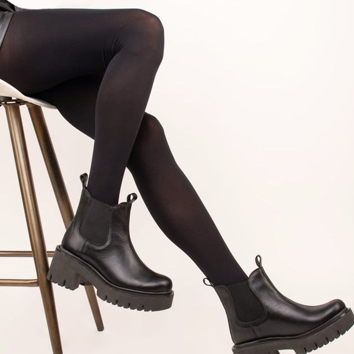 GANDARVA - Botín Mujer De Cuero Dafne Terraplén Negro