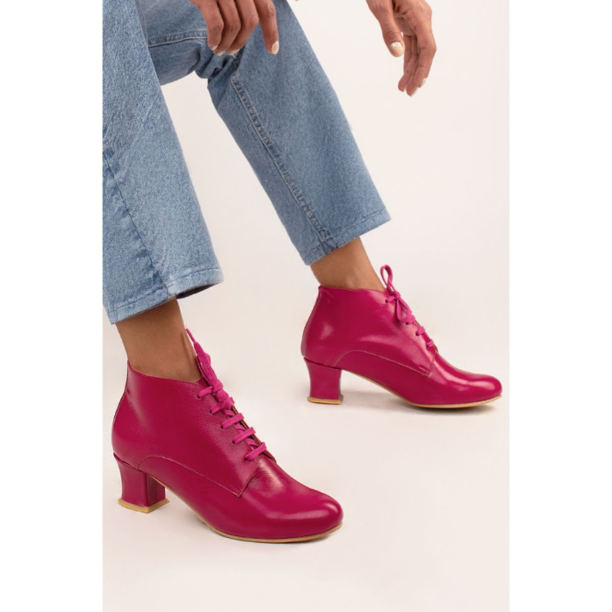 GANDARVA - Botín Mujer De Cuero Amaranta Fucsia 5 cm