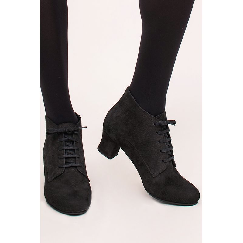 GANDARVA - Botín Mujer De Cuero Amaranta Negro Opaco 5 cm